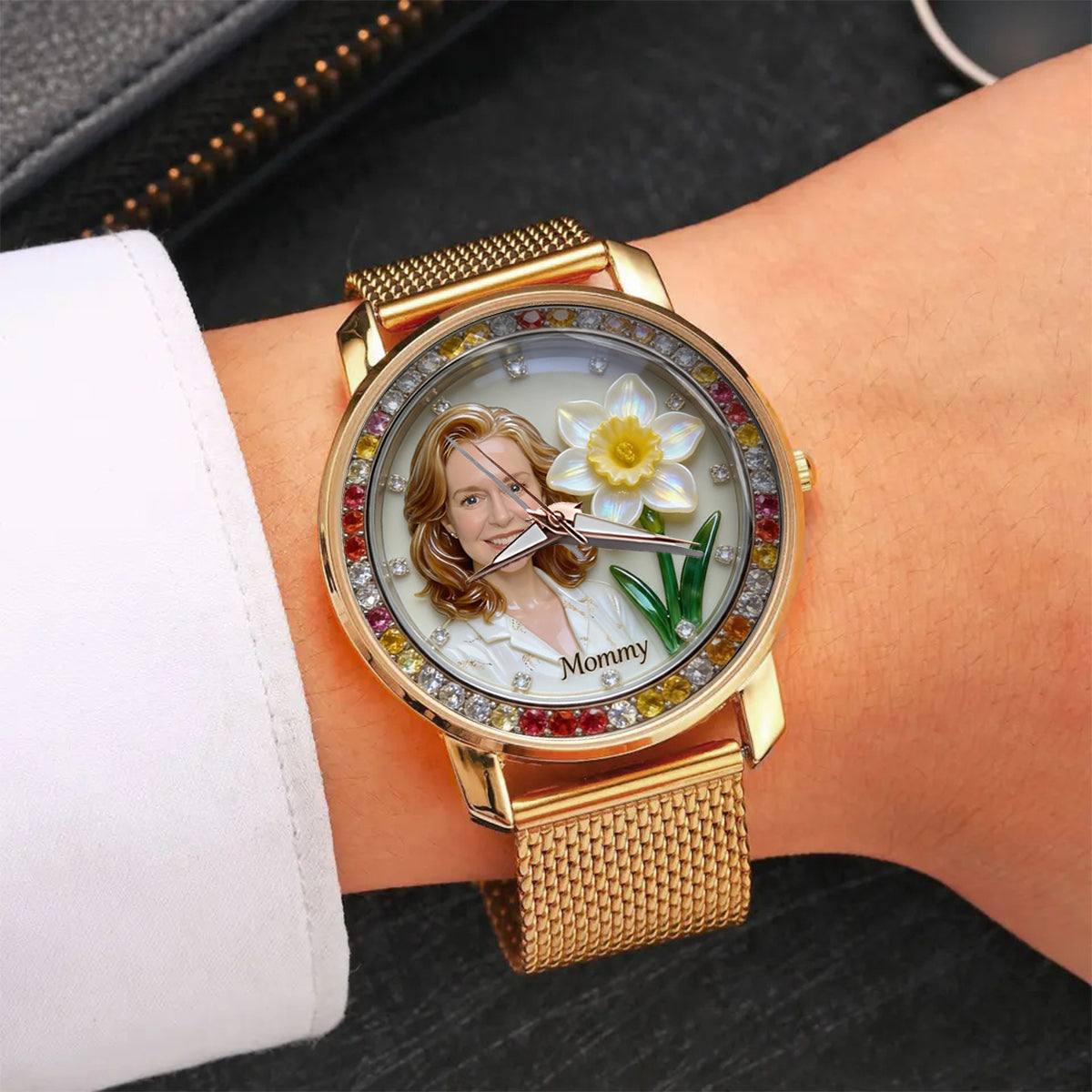 Montre-bracelet personnalisée pour femme - Photo et fleur du mois de naissance - Montre-bracelet personnalisée « Amour de soi » 