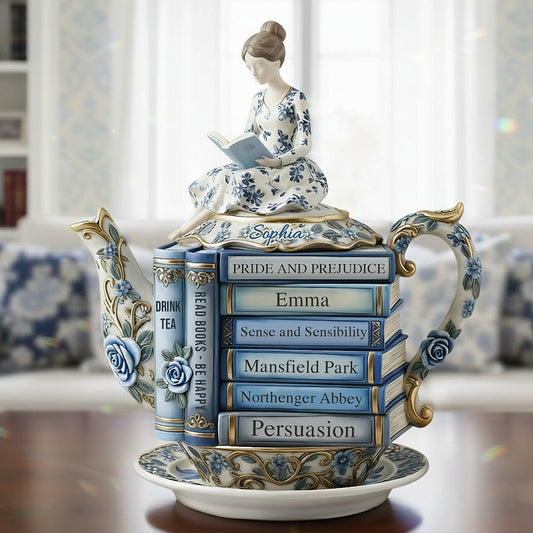 Book & Tea Loving Girl - Personalized Book Custom Shaped Acrylic Plaque