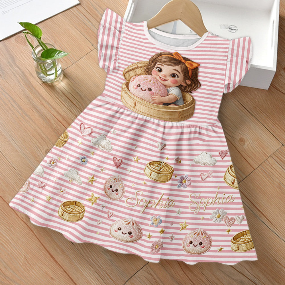 Funny Glitter Dumpling Gift For Kid - Personalized Kid Kid Ruffle Sleeve Dress