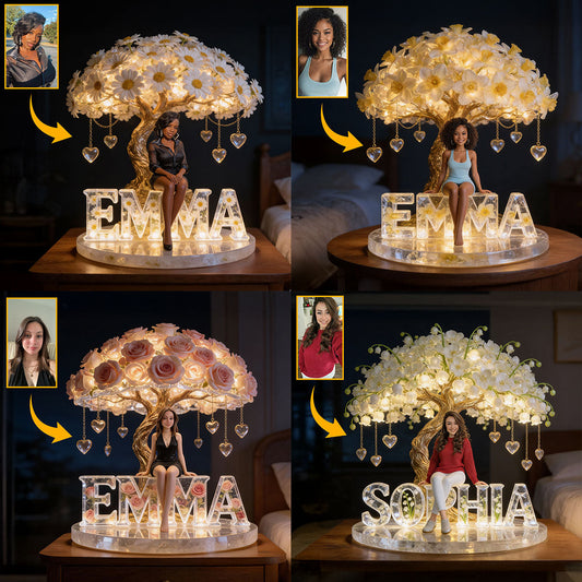 Veilleuse LED acrylique personnalisée avec photo et fleur de naissance - Veilleuse LED acrylique - Un cadeau d'amour-propre unique