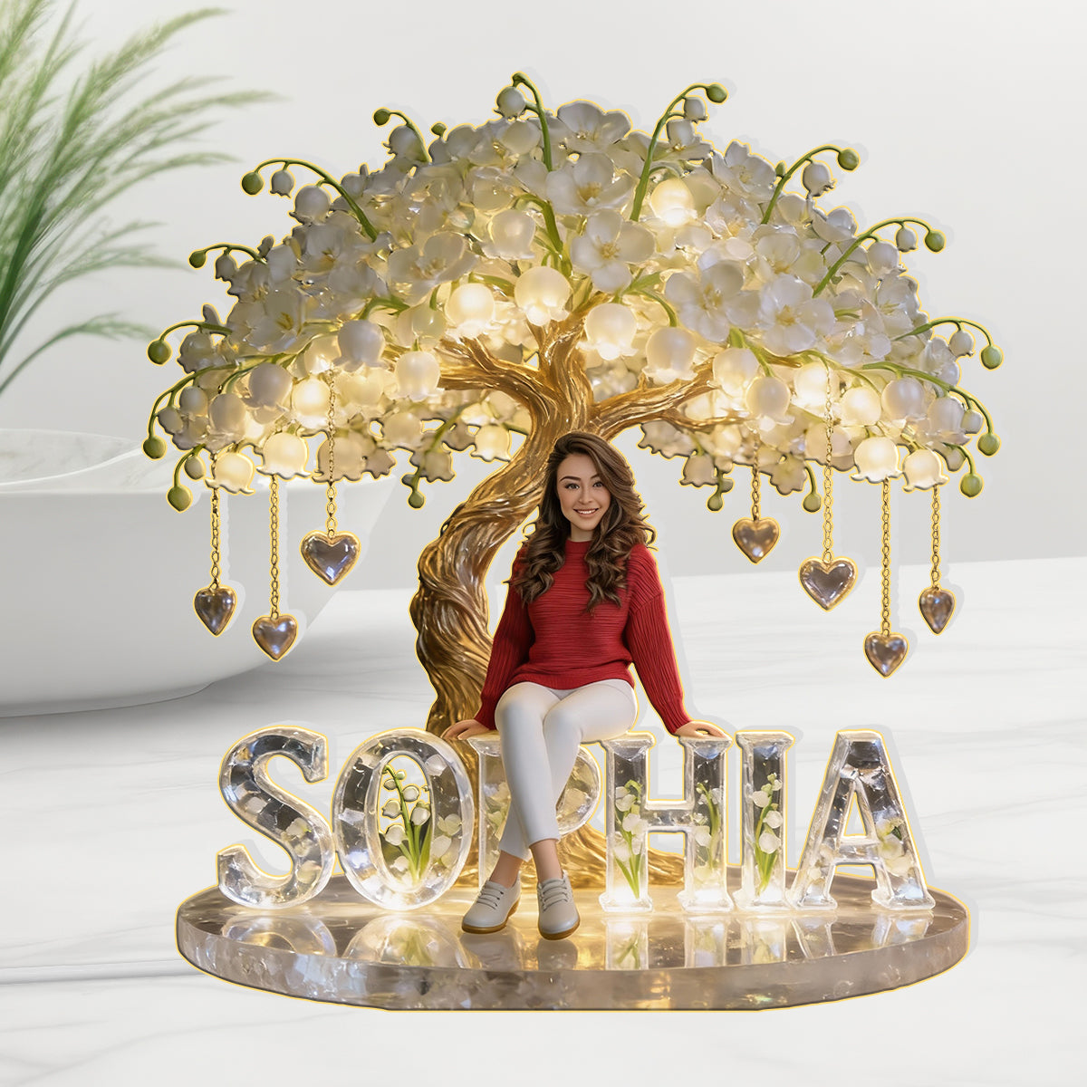 Veilleuse LED acrylique personnalisée avec photo et fleur de naissance - Veilleuse LED acrylique - Un cadeau d'amour-propre unique