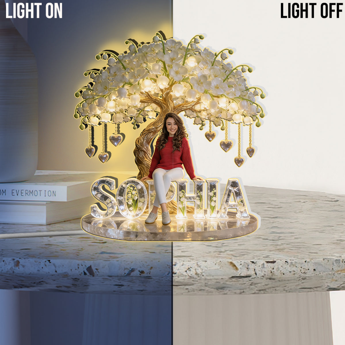 Veilleuse LED acrylique personnalisée avec photo et fleur de naissance - Veilleuse LED acrylique - Un cadeau d'amour-propre unique