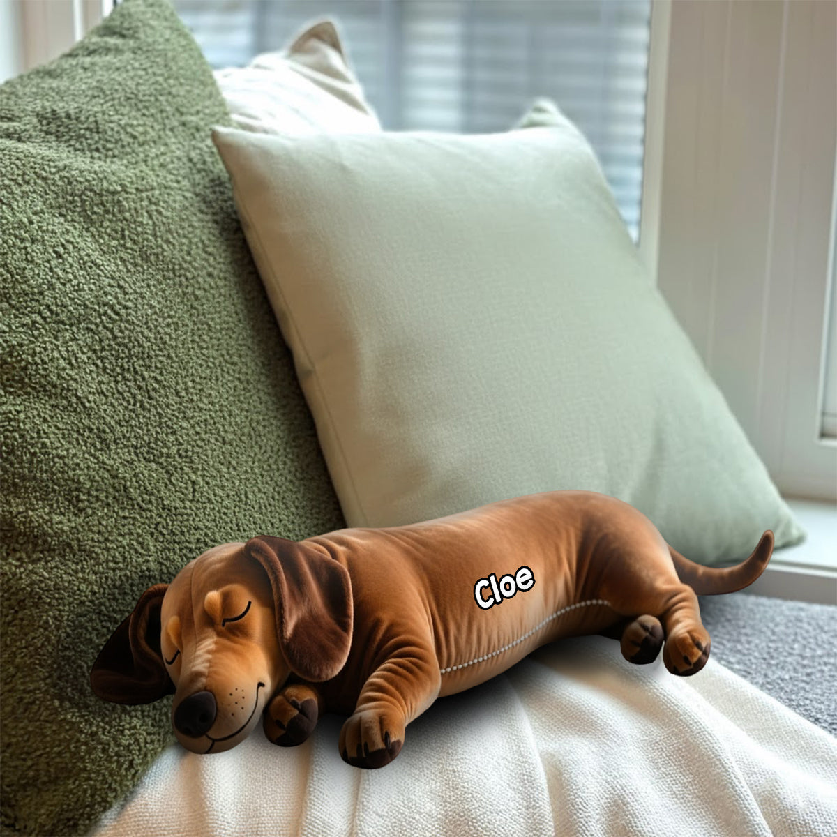 Sleeping Dog Perfect Gift For Dog Mom/Dog Dad - Personalized Dachshund Faux Fur Shaped Pillow