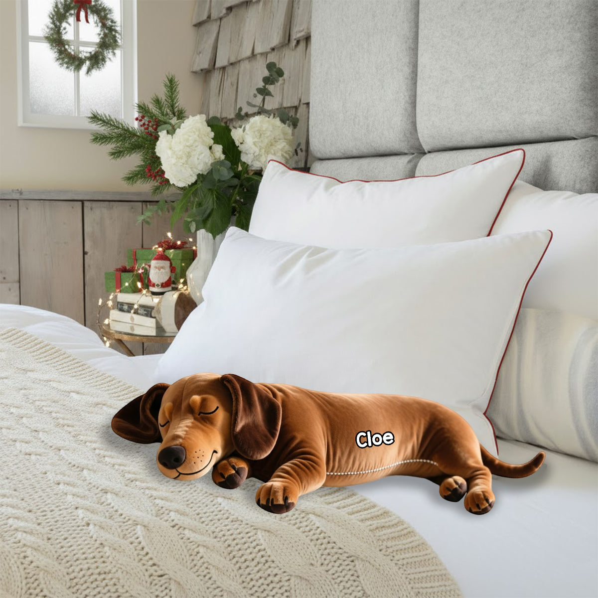 Sleeping Dog Perfect Gift For Dog Mom/Dog Dad - Personalized Dachshund Faux Fur Shaped Pillow