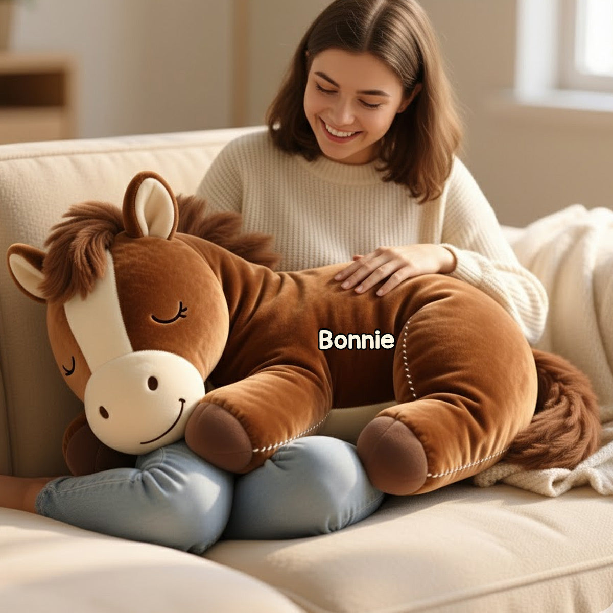 Sleeping Pony - Personalized Horse Faux Fur Shaped Pillow