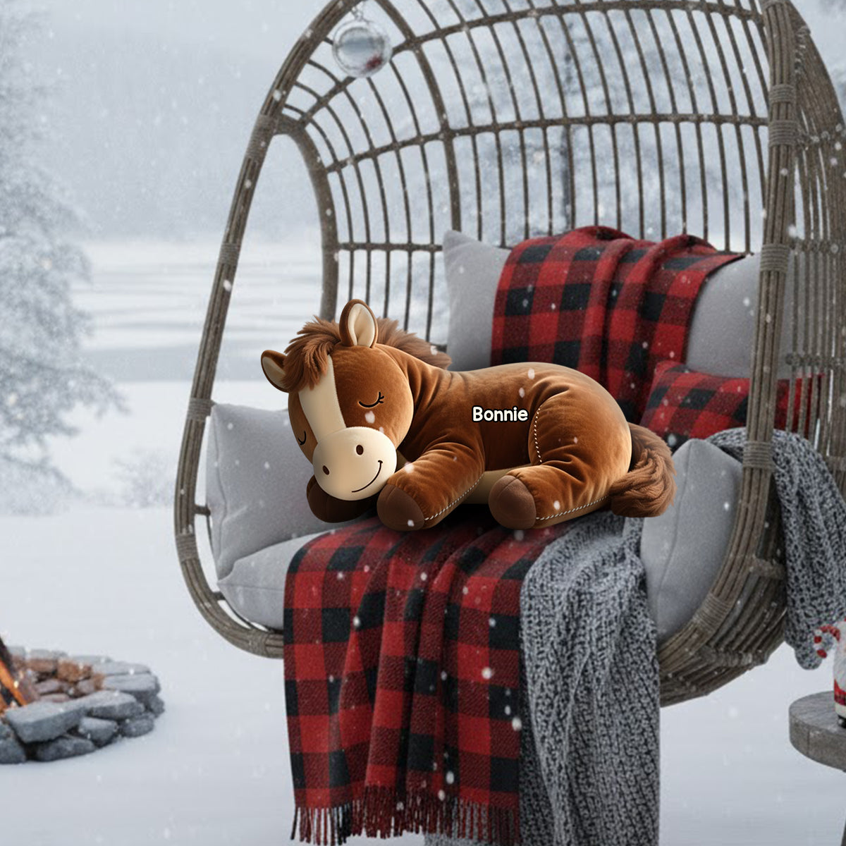 Sleeping Pony - Personalized Horse Faux Fur Shaped Pillow