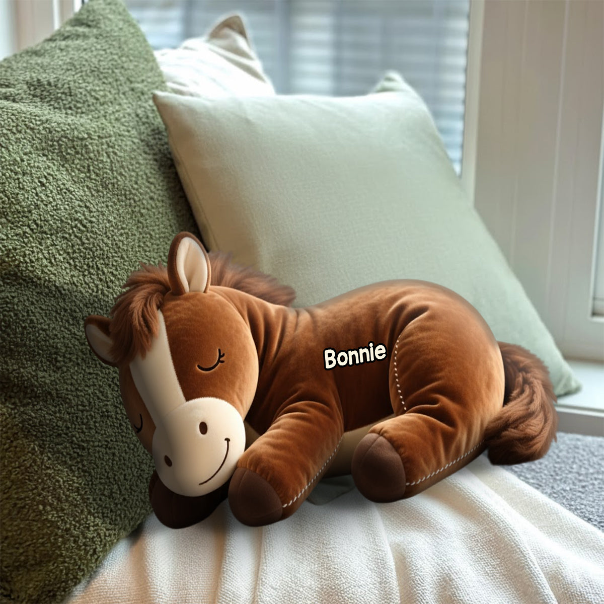 Sleeping Pony - Personalized Horse Faux Fur Shaped Pillow