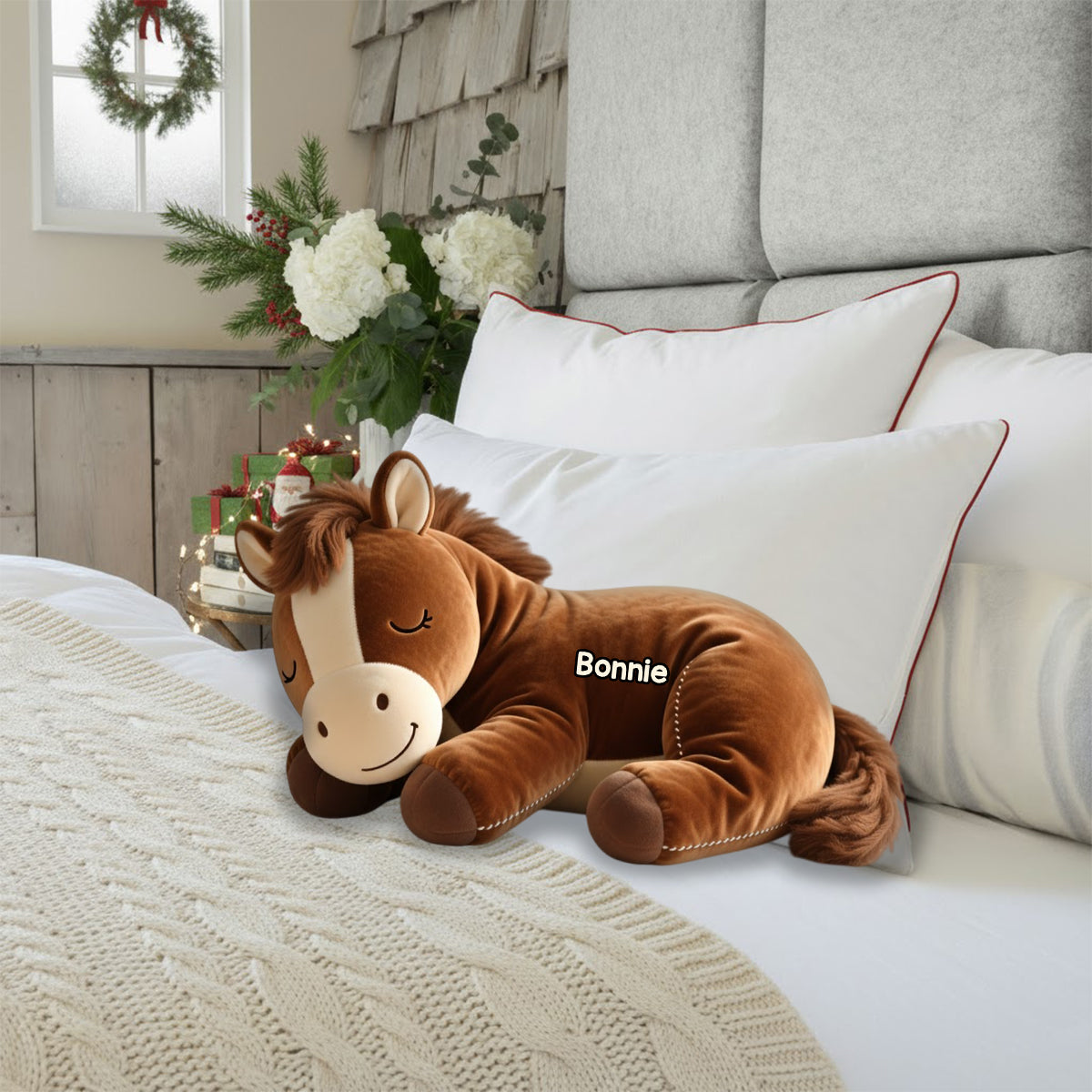 Sleeping Pony - Personalized Horse Faux Fur Shaped Pillow