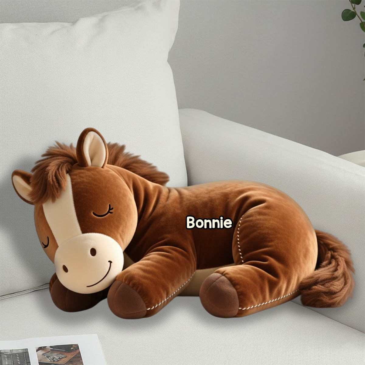 Sleeping Pony - Personalized Horse Faux Fur Shaped Pillow
