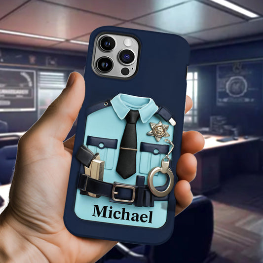 Coque de téléphone personnalisée avec motif policier : uniforme, insigne et menottes