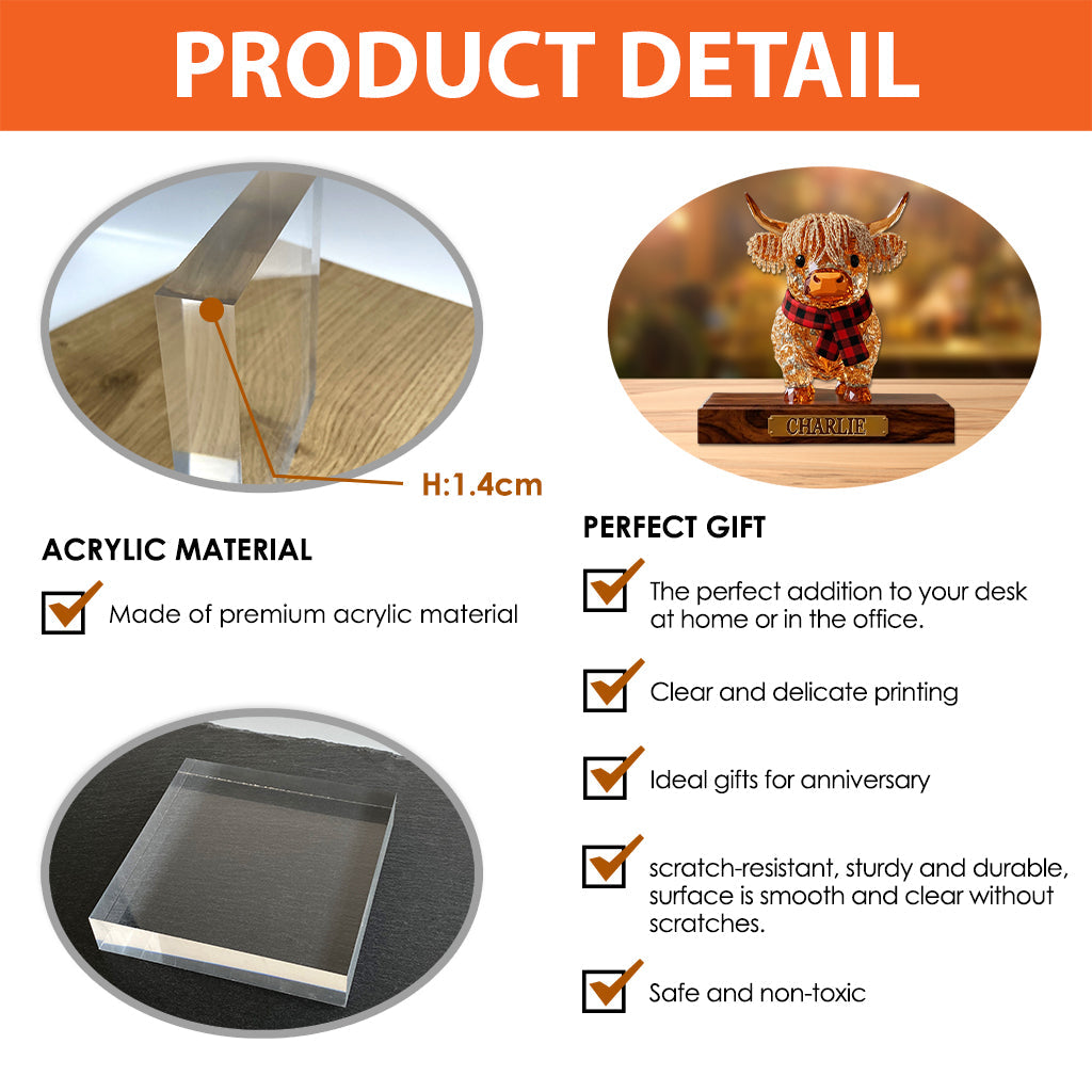 Cute Highland Cow - Personalized Highland Cow Custom Shaped Acrylic Plaque