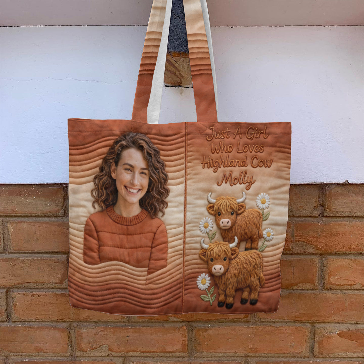 Custom Any Photo Highland Cow Lovers - Personalized Highland Cow Quilted Tote Bag