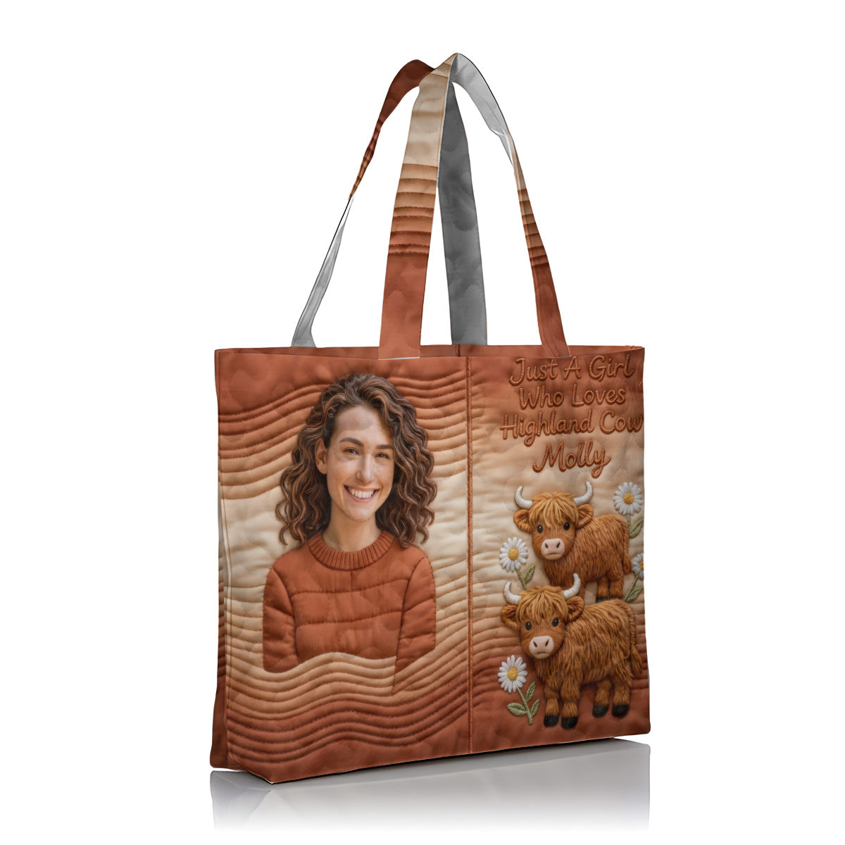 Custom Any Photo Highland Cow Lovers - Personalized Highland Cow Quilted Tote Bag