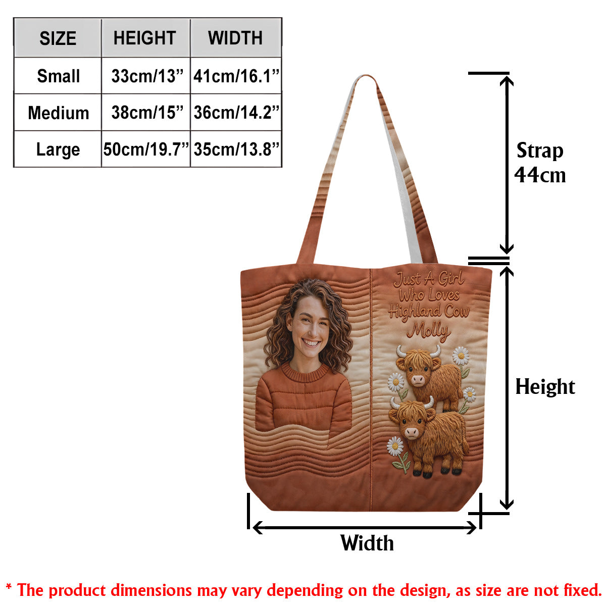 Custom Any Photo Highland Cow Lovers - Personalized Highland Cow Quilted Tote Bag