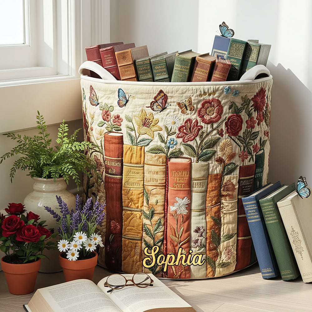 Fleurs de livres - Panier de rangement de livres personnalisé