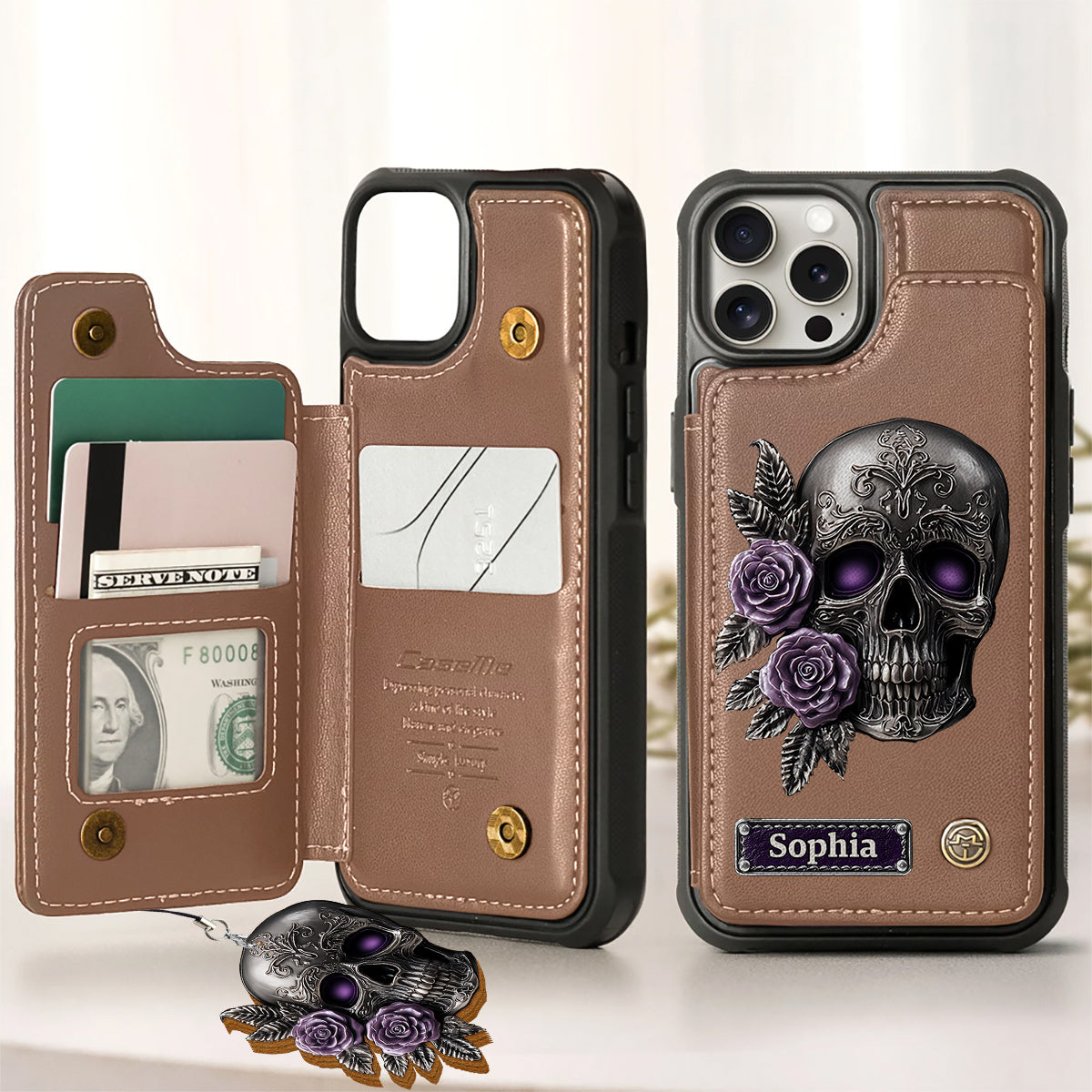 Skull And Roses - Personalized Skull Wallet Phone Case