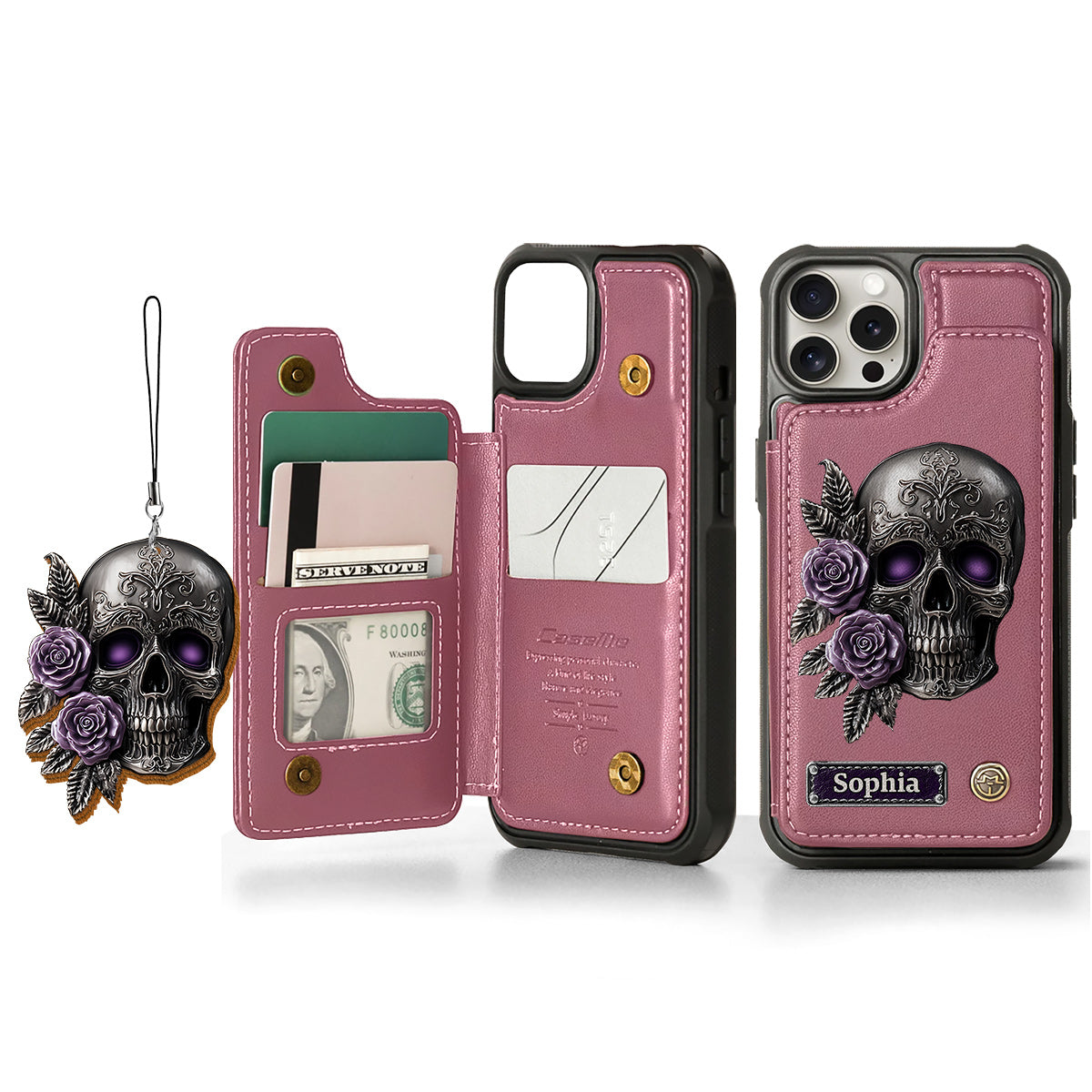 Skull And Roses - Personalized Skull Wallet Phone Case