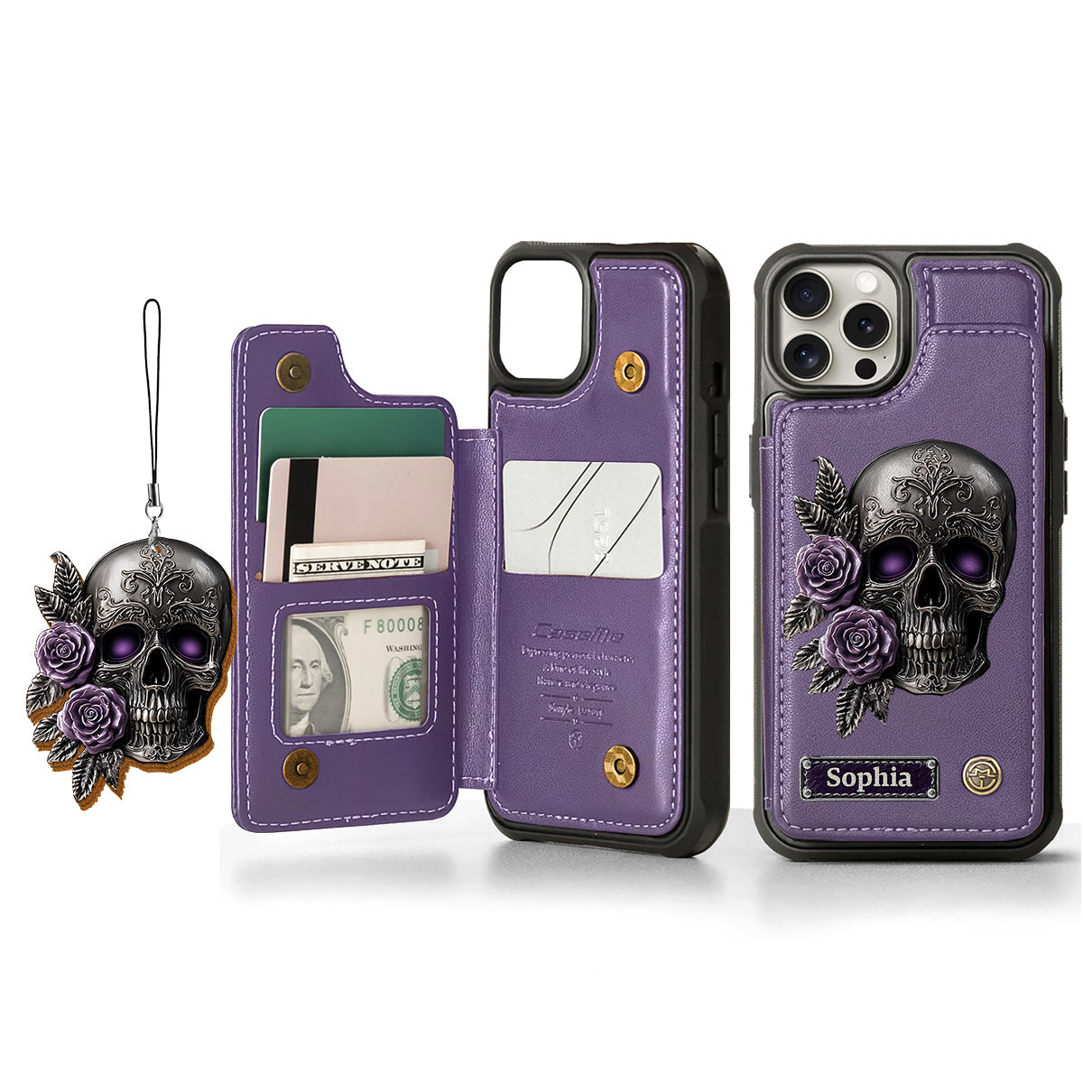 Skull And Roses - Personalized Skull Wallet Phone Case