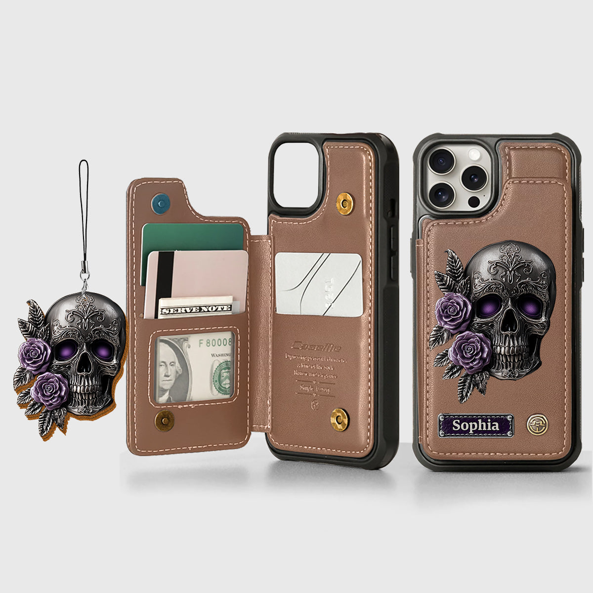 Skull And Roses - Personalized Skull Wallet Phone Case