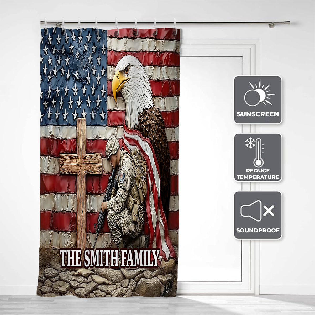 One Nation Under God - Personalized Bald Eagle Blackout Window Curtain/ Drapes Set