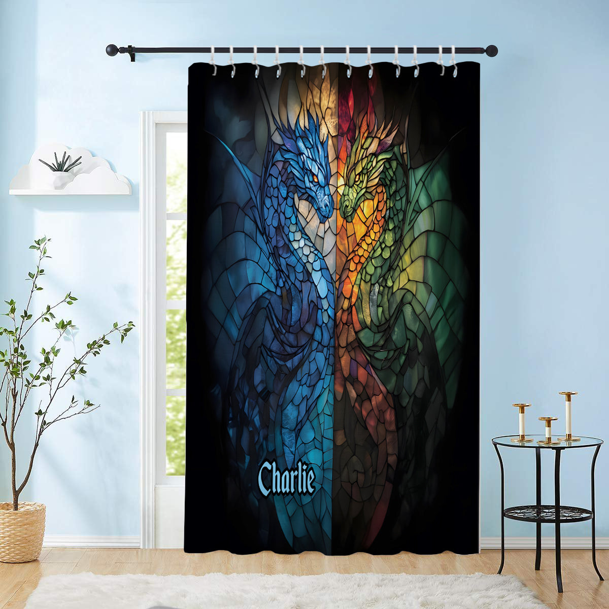 Ensemble de rideaux occultants personnalisés Dragons Fight -