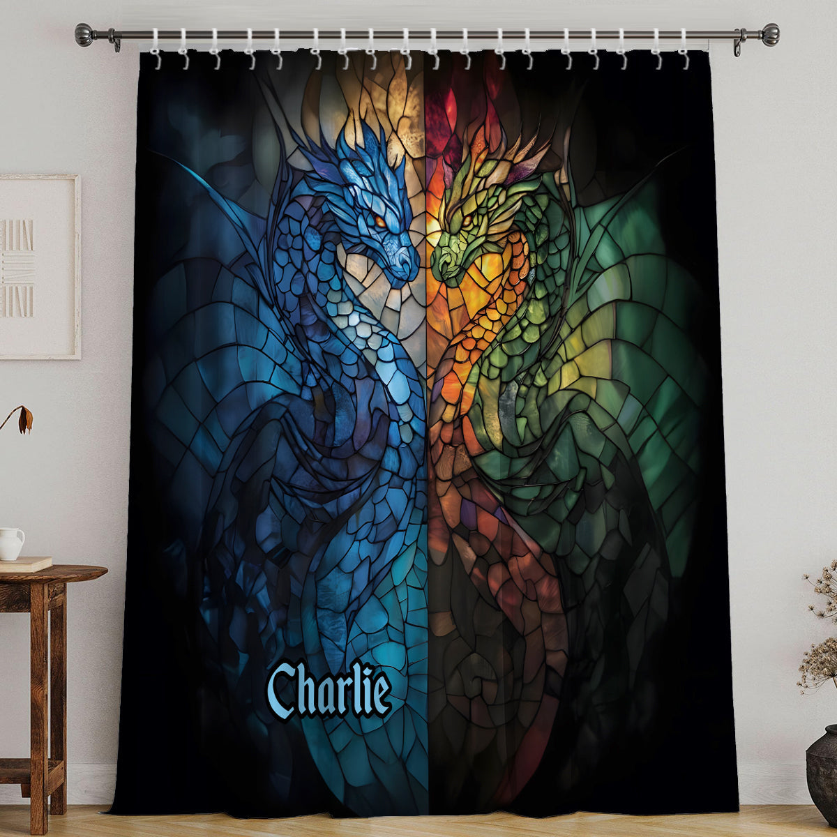 Ensemble de rideaux occultants personnalisés Dragons Fight -