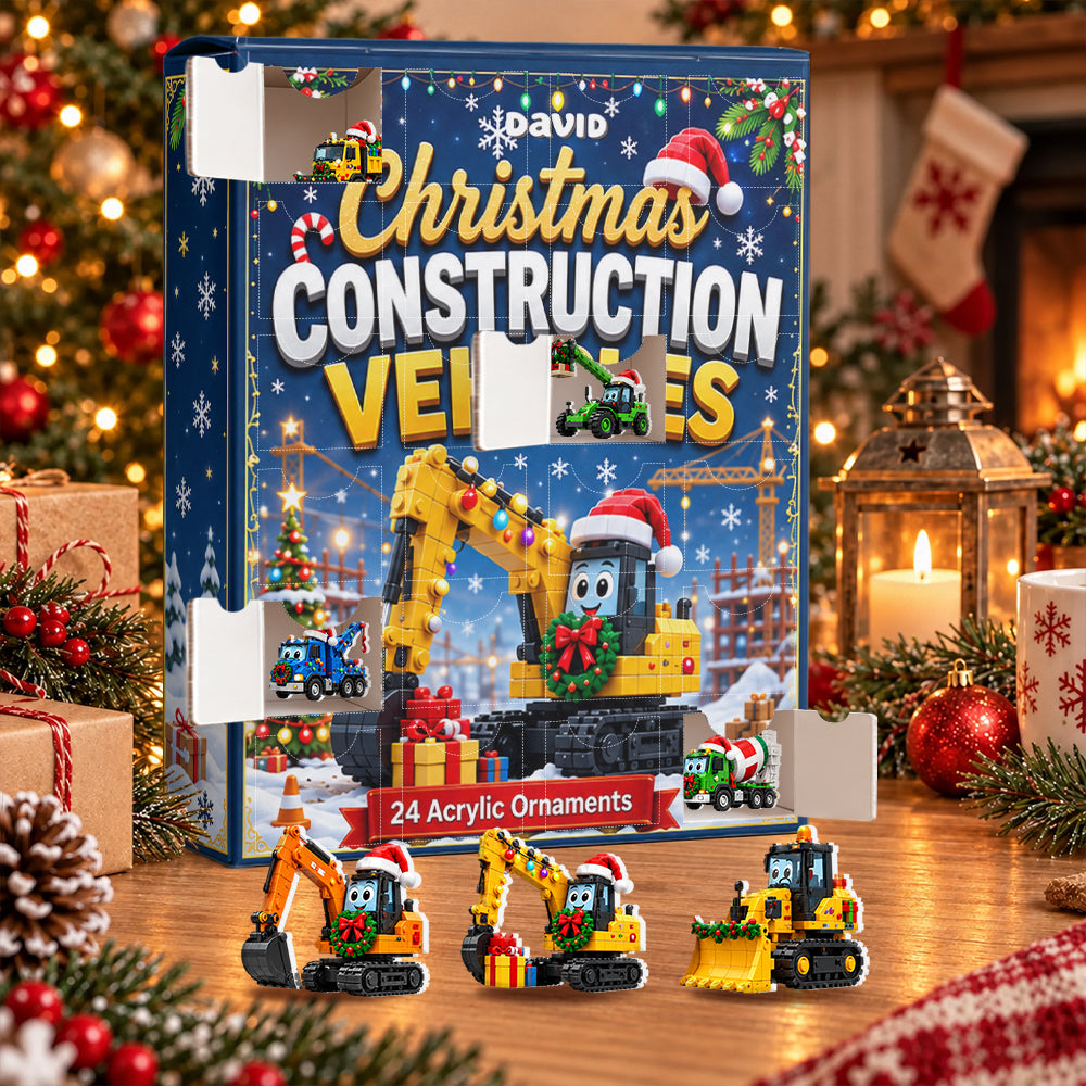 Christmas Construction Vehicles - Personalized Kid Advent Calendar With 3D Collectibles