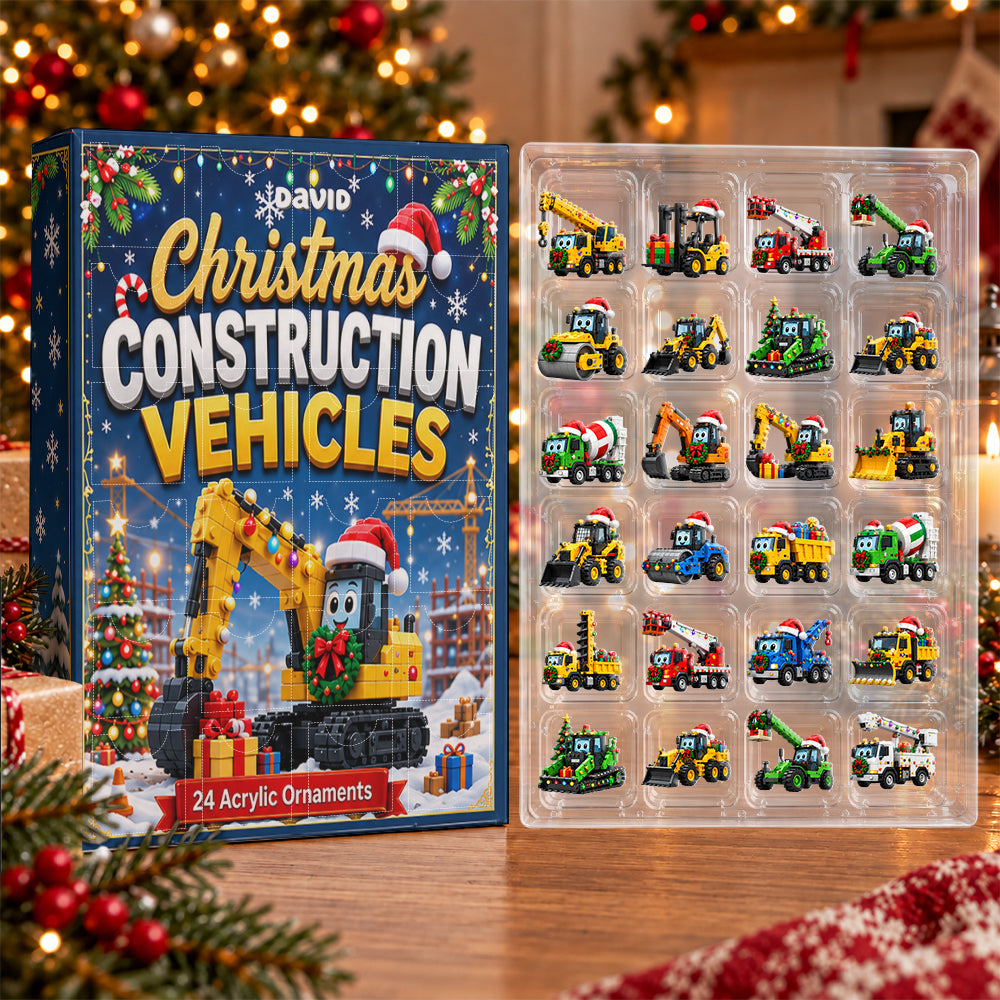 Christmas Construction Vehicles - Personalized Kid Advent Calendar With 3D Collectibles