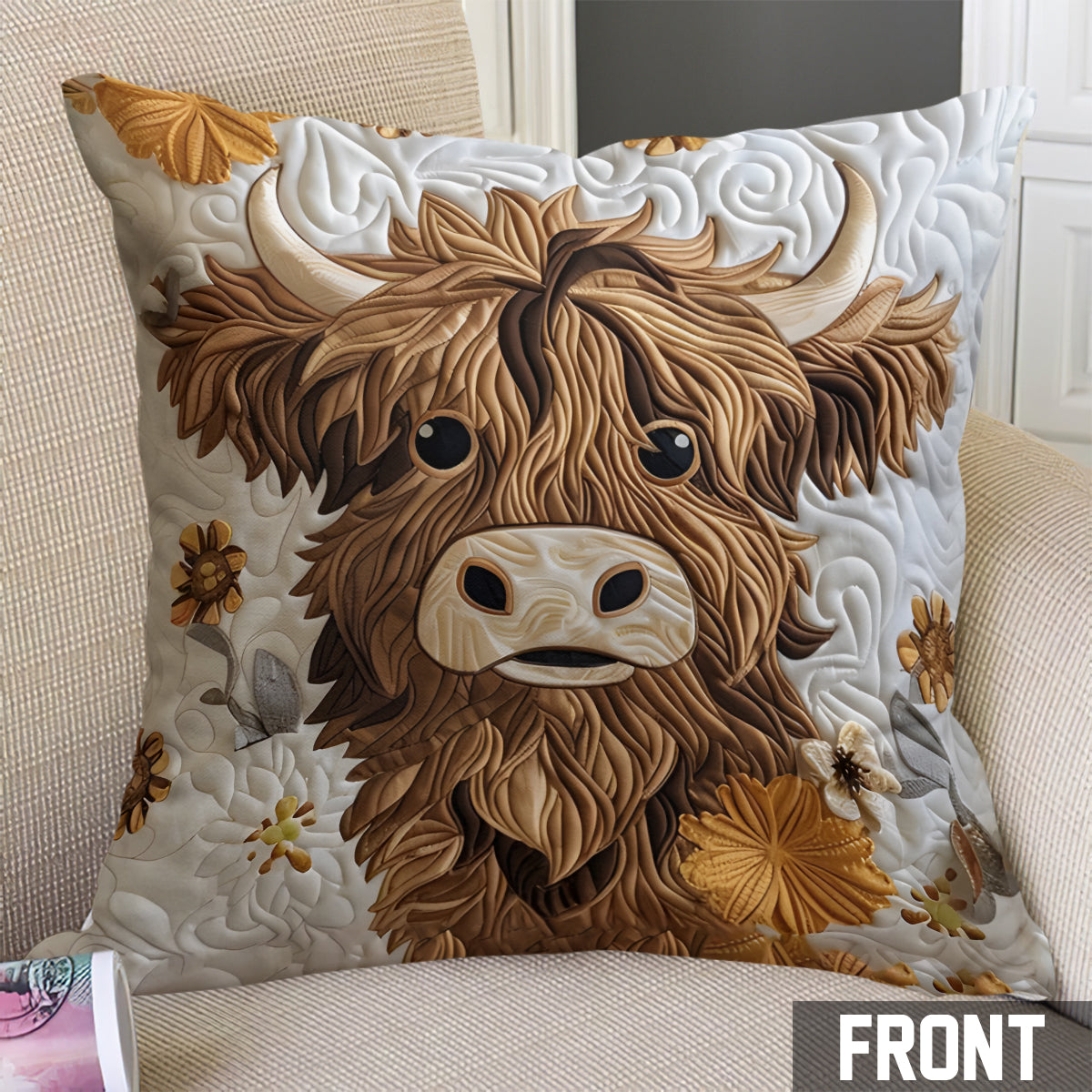 Fluffy Highland Cow - Highland Cow Throw Pillow