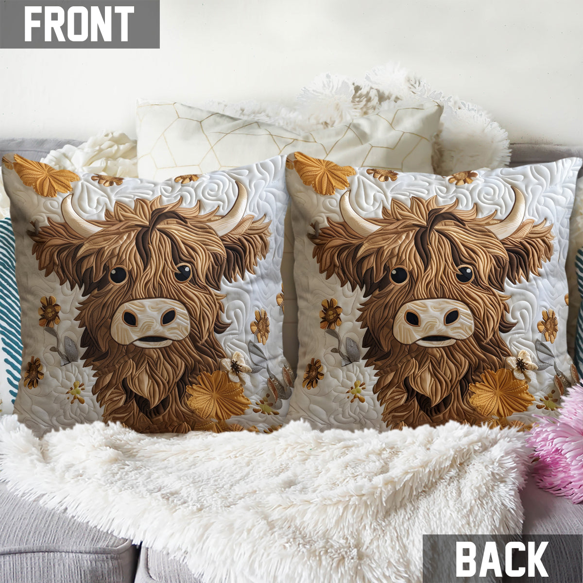 Fluffy Highland Cow - Highland Cow Throw Pillow