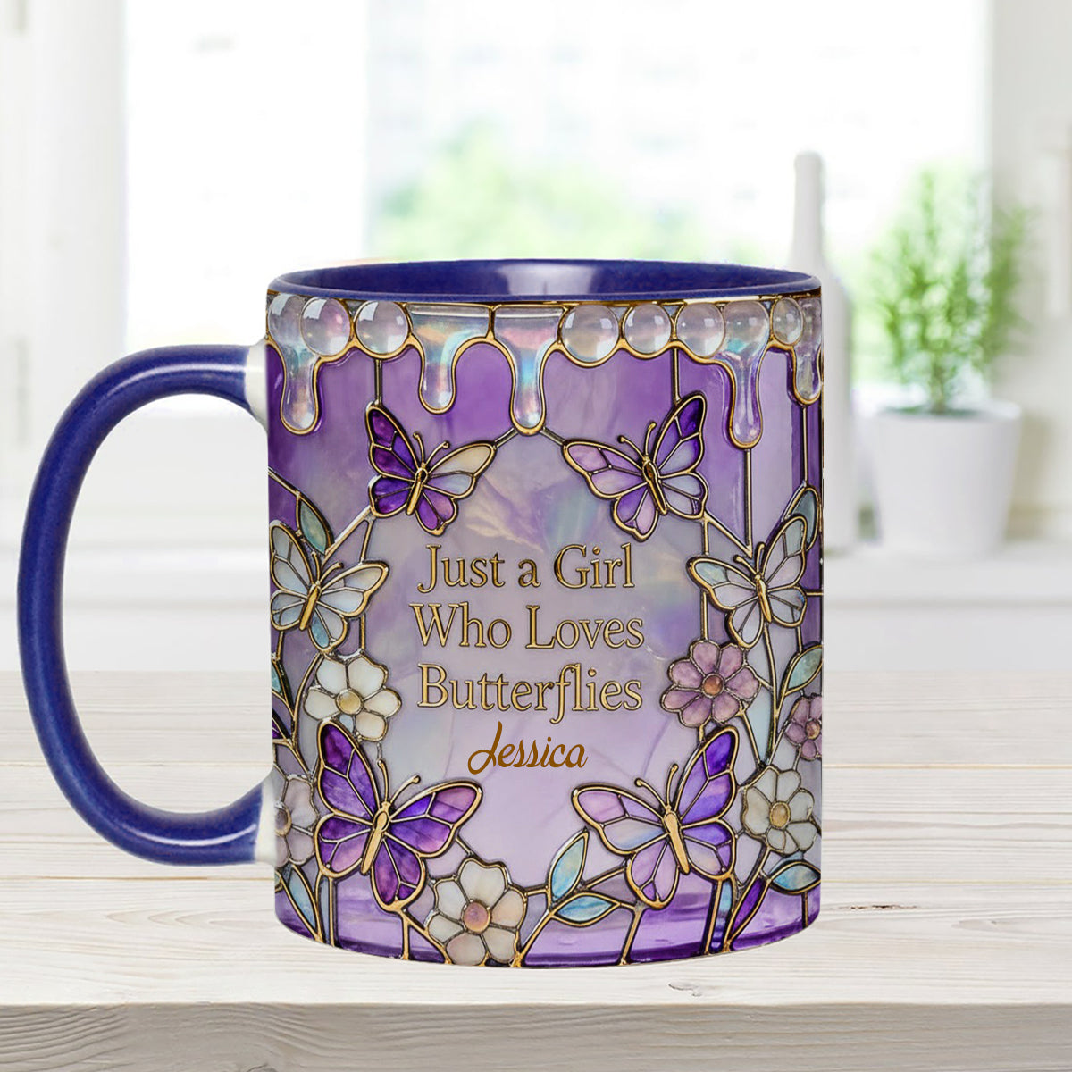 Just A Girl Who Loves Butterflies - Personalized Butterfly Set Accent Mug with Acrylic Stirrers