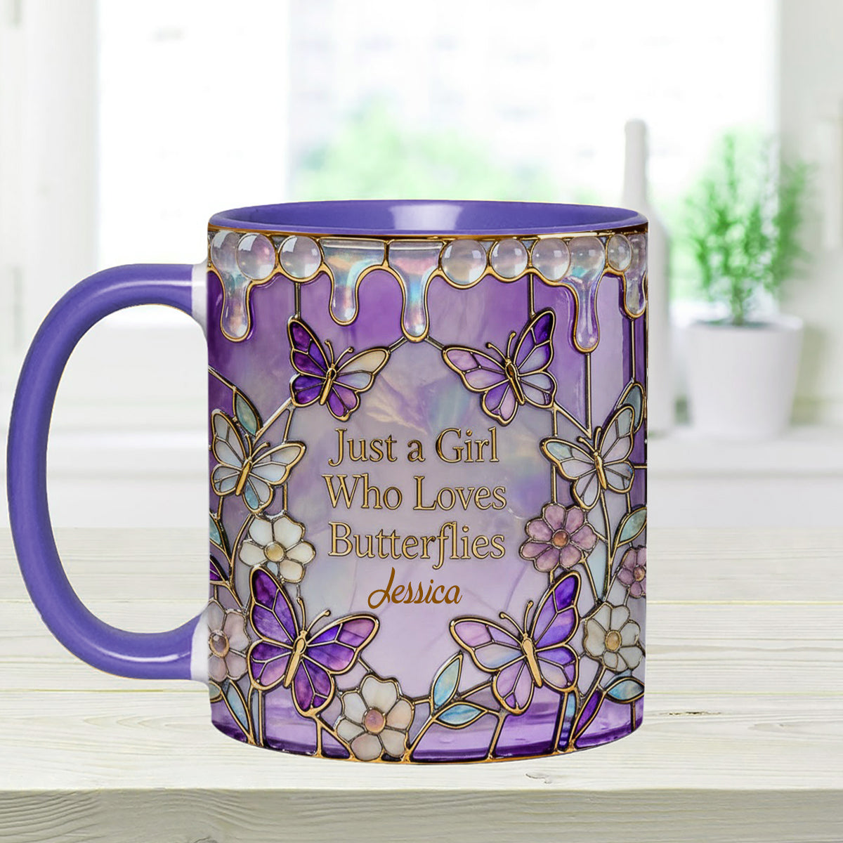 Just A Girl Who Loves Butterflies - Personalized Butterfly Set Accent Mug with Acrylic Stirrers
