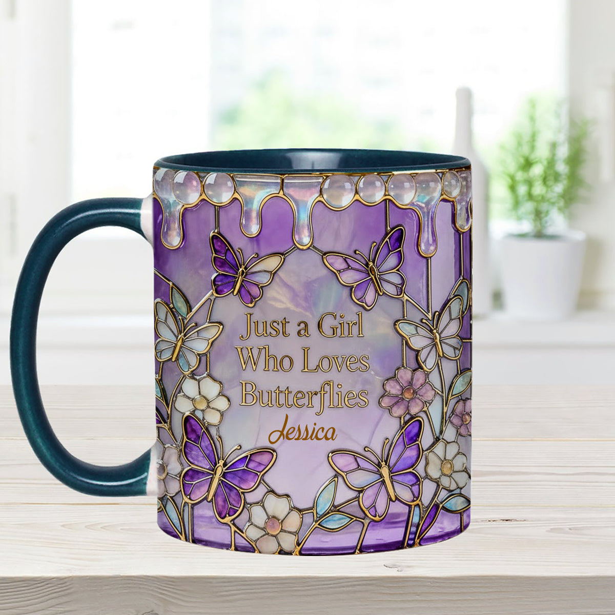 Just A Girl Who Loves Butterflies - Personalized Butterfly Set Accent Mug with Acrylic Stirrers