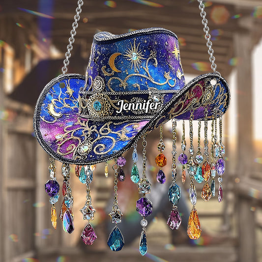 Magnifique chapeau de cowboy - Ornement attrape-soleil personnalisé pour fenêtre, style cowgirl