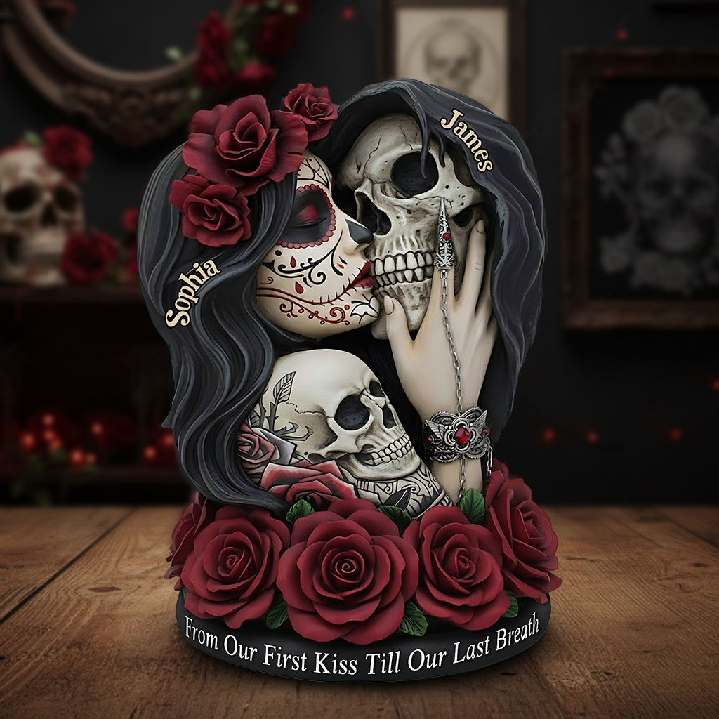 From Our First Kiss Till Our Last Breath - Personalized Skull Custom Shaped Acrylic Plaque