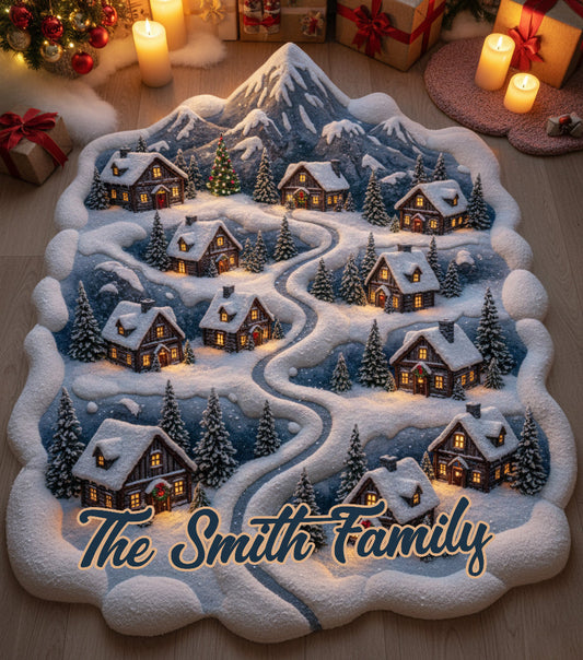 Snowy Mountain Village - Personalized Family Non-Slip Tufted Rug