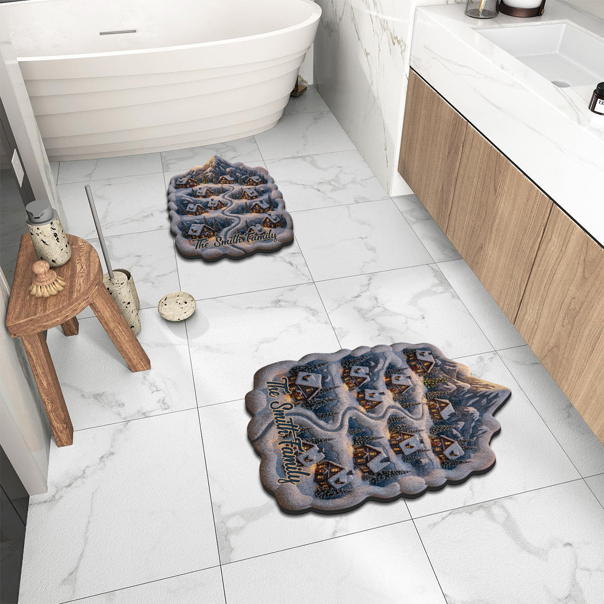 Snowy Mountain Village - Personalized Family Non-Slip Tufted Rug