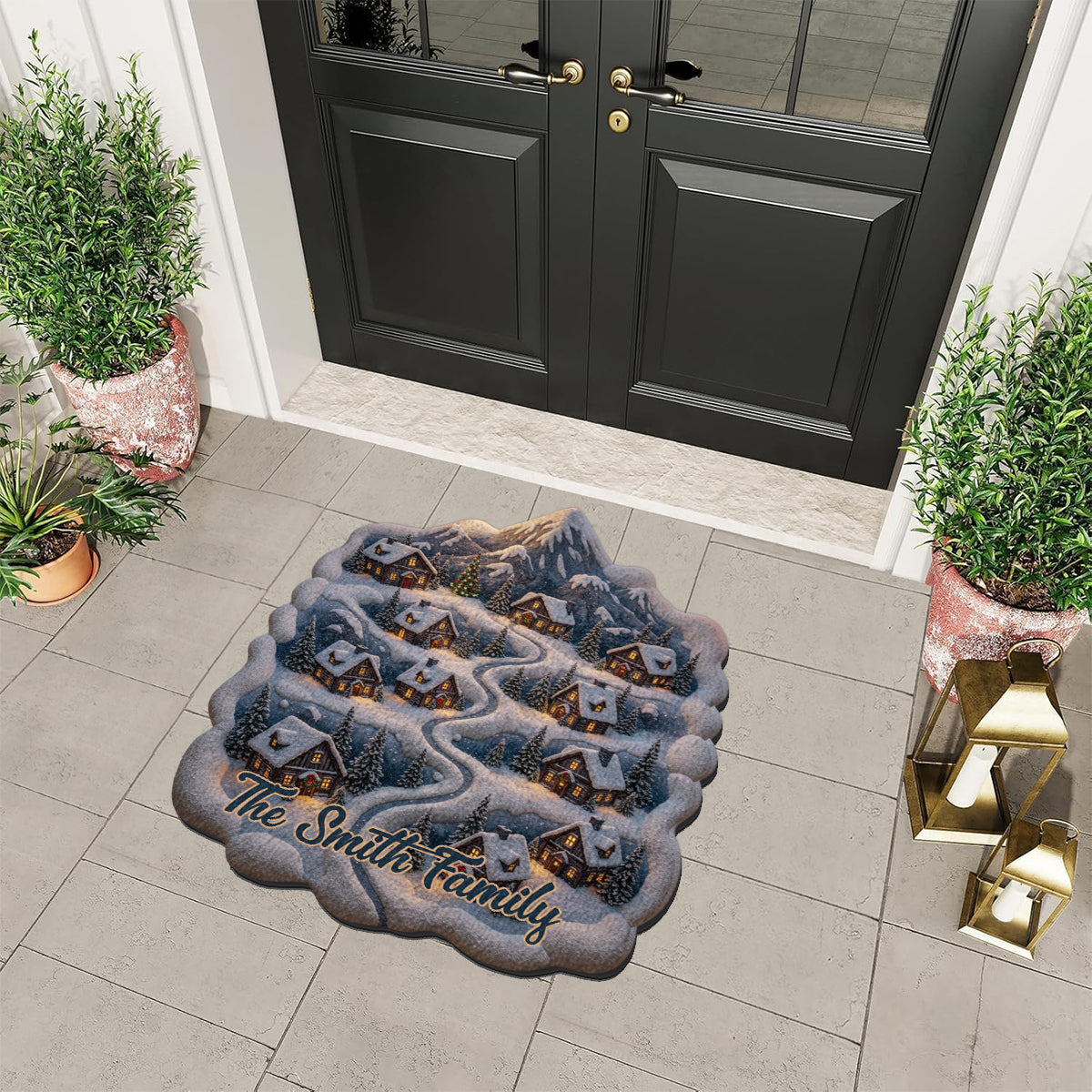 Snowy Mountain Village - Personalized Family Non-Slip Tufted Rug