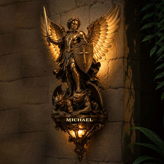 Erzengel Michael, Wächter des Lichts & Mutes - Personalisierte Christliche Nachtlampe
