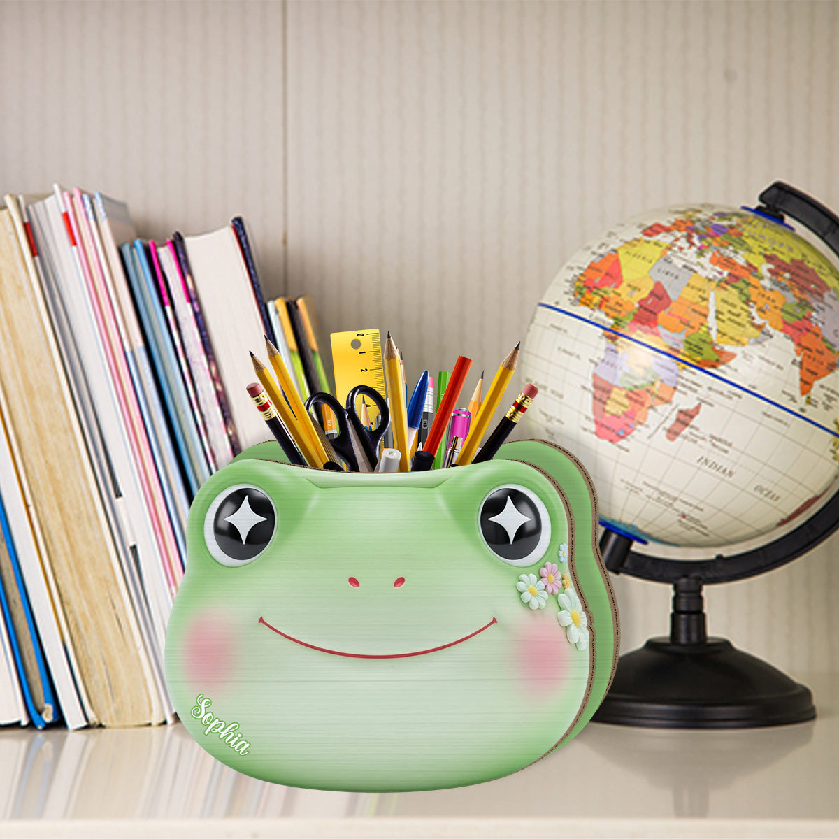 Cute Frog - Personalized Frog Wooden Pen Holder