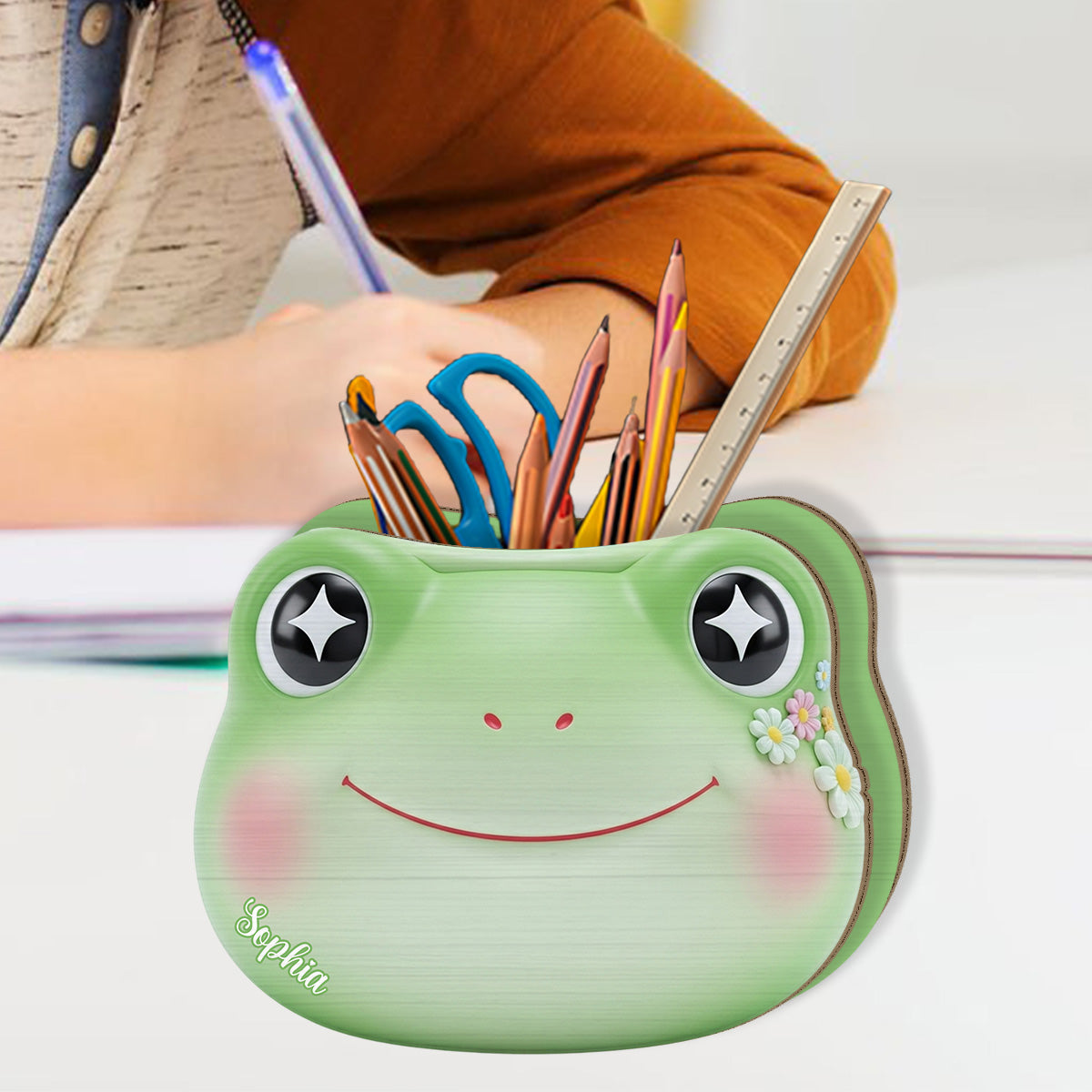 Cute Frog - Personalized Frog Wooden Pen Holder