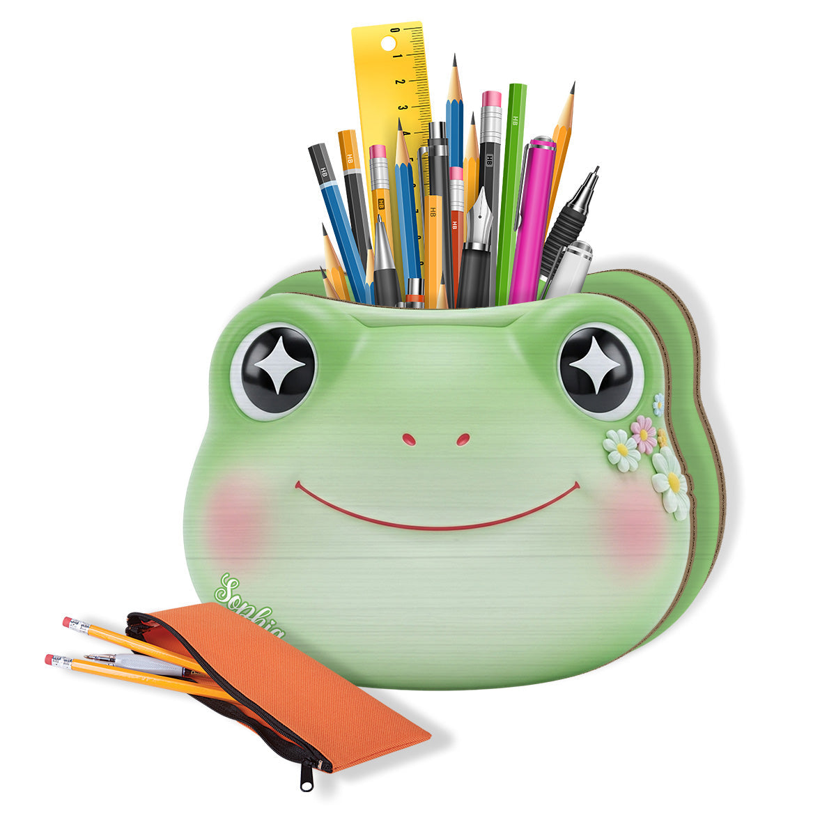 Cute Frog - Personalized Frog Wooden Pen Holder
