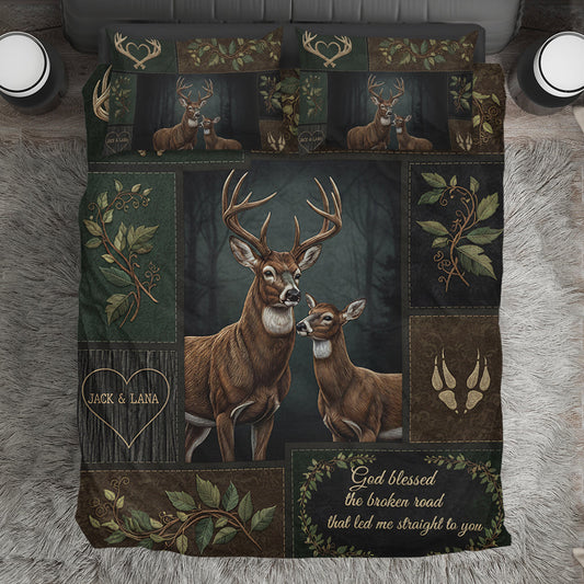 God Blessed The Broken Road – Gift For Couple - Personalized Hunting Bedding Set