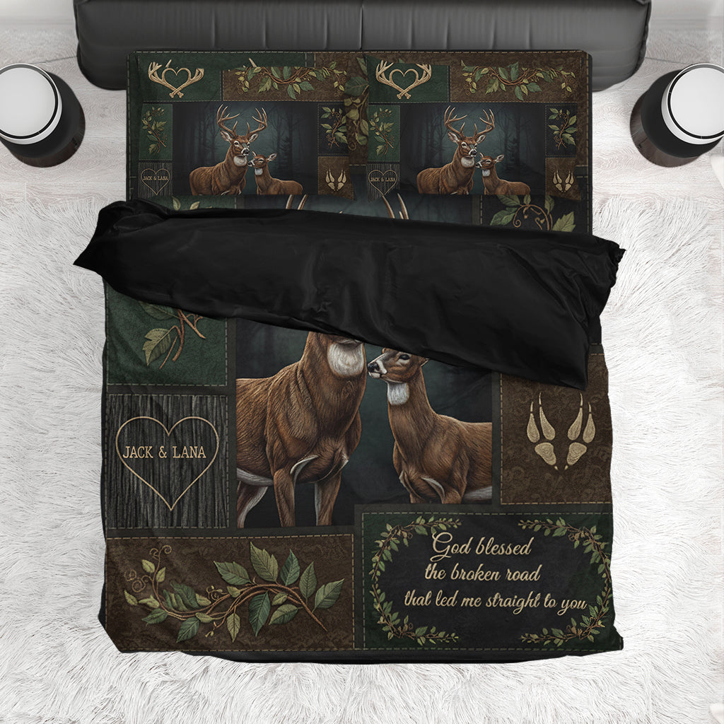 God Blessed The Broken Road – Gift For Couple - Personalized Hunting Bedding Set