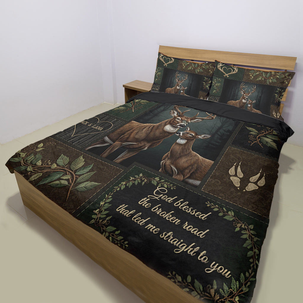 God Blessed The Broken Road – Gift For Couple - Personalized Hunting Bedding Set