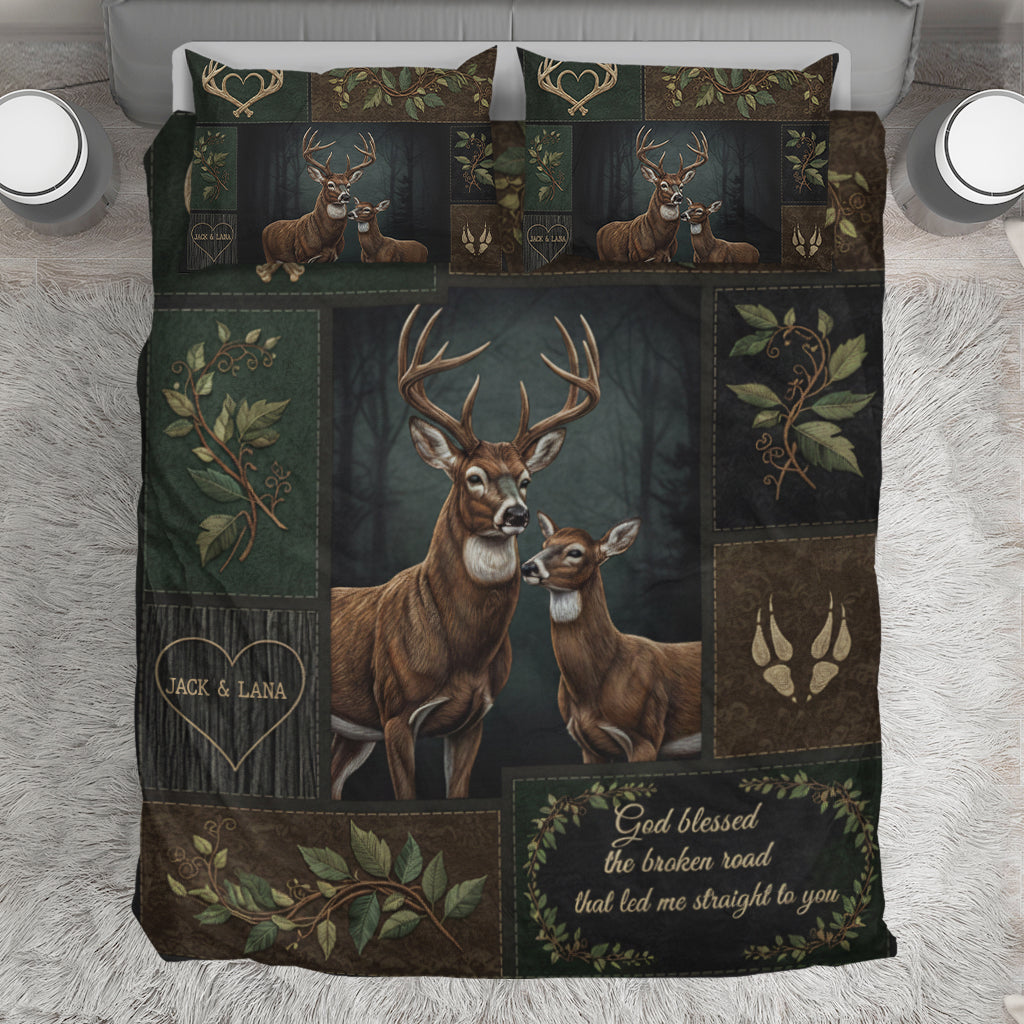 God Blessed The Broken Road – Gift For Couple - Personalized Hunting Bedding Set