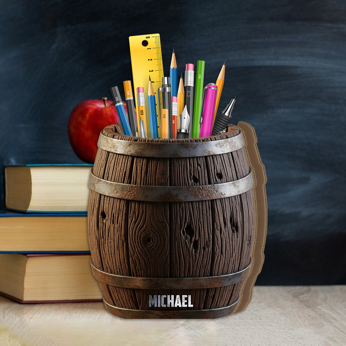 Witziges Bierfass aus Holz – personalisierter Stiftehalter aus Holz