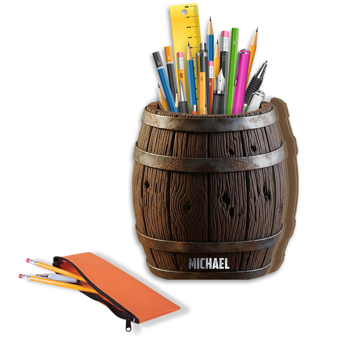 Witziges Bierfass aus Holz – personalisierter Stiftehalter aus Holz