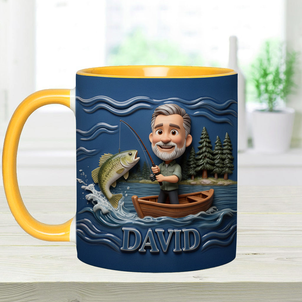 Funny Caricature Custom Mug From Any Photo - Personalized Fishing Accent Mug