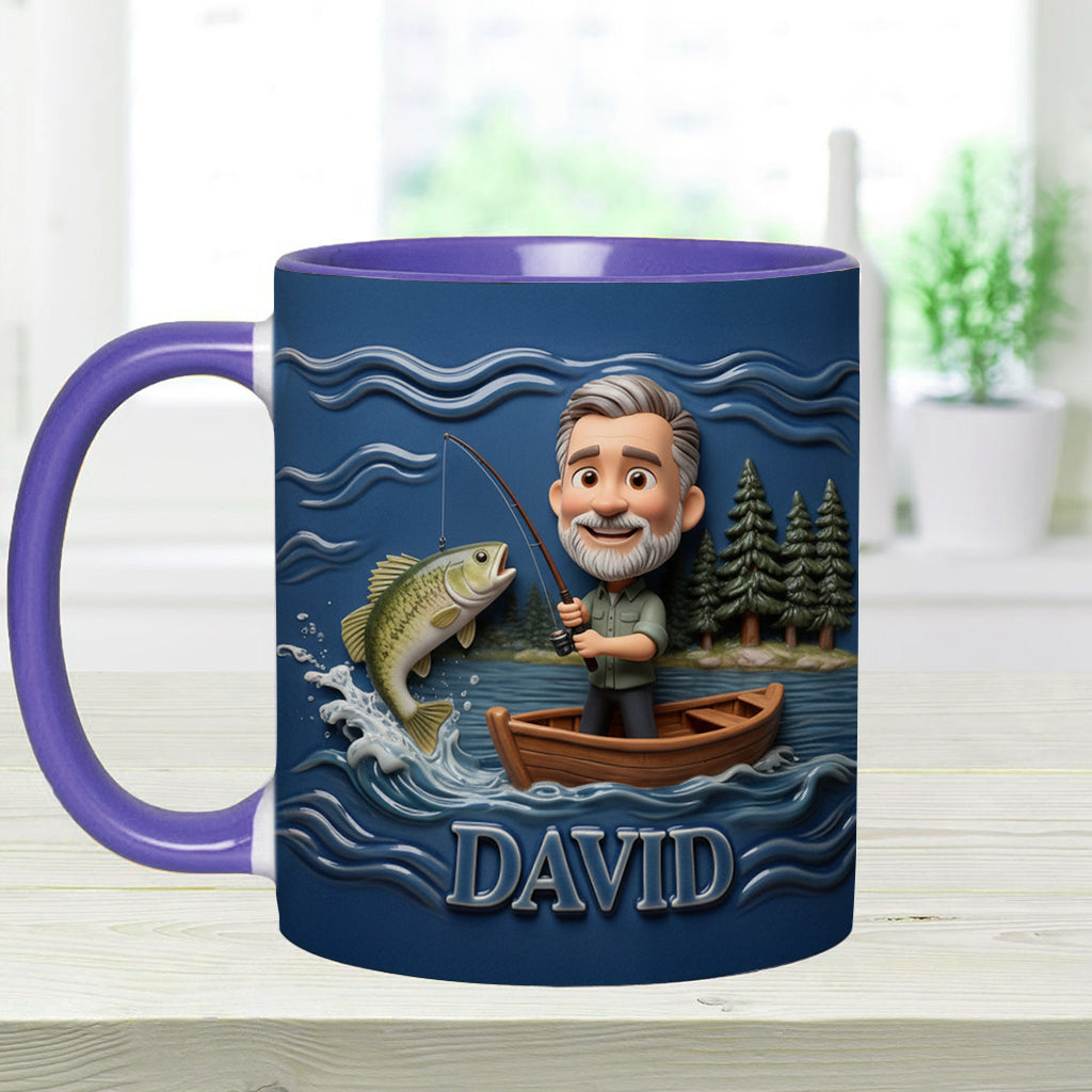 Funny Caricature Custom Mug From Any Photo - Personalized Fishing Accent Mug